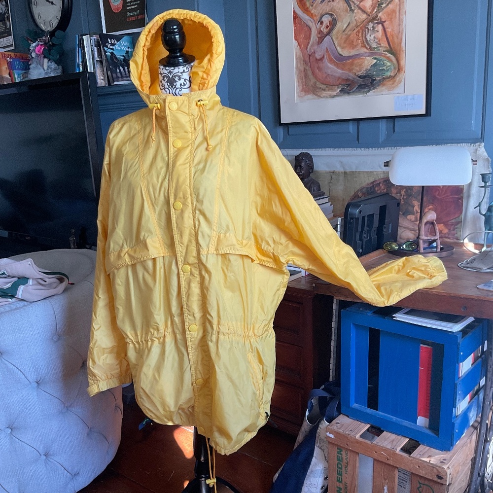 Ebtek Eddie Bauer Rain Coat Yellow Vented Men's Roll Up Hood LIghtweight -Large - Picture 4 of 11